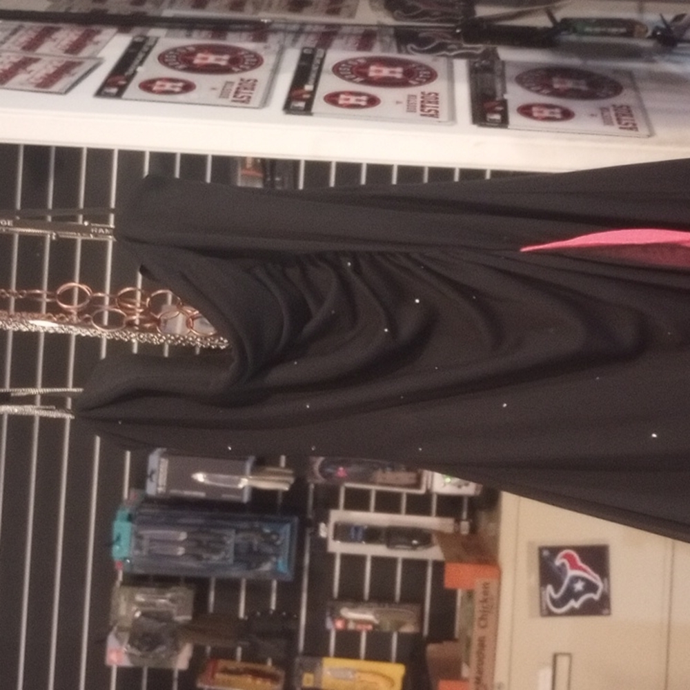 Evening dress black and pink sheer overlay smal